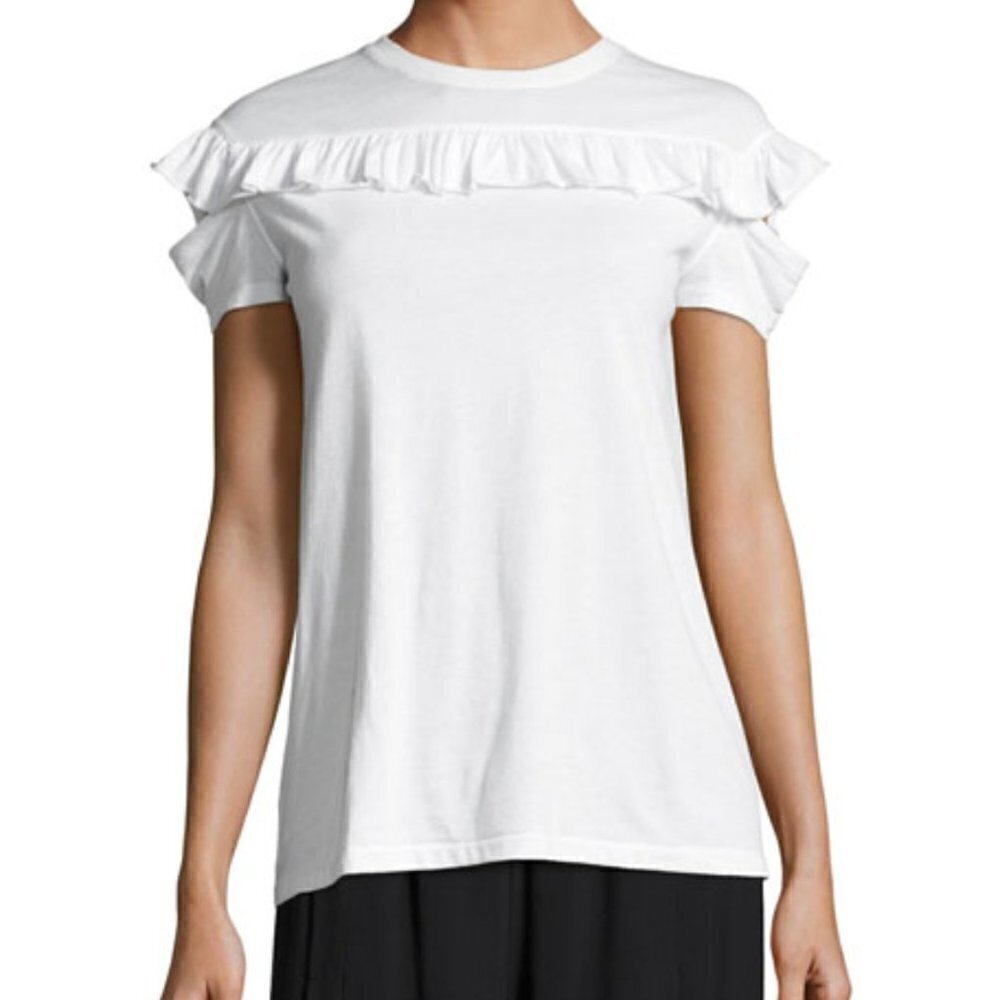 NEW Helmut Lang Ruffled Split-Sleeve Cotton White Tee Size XS